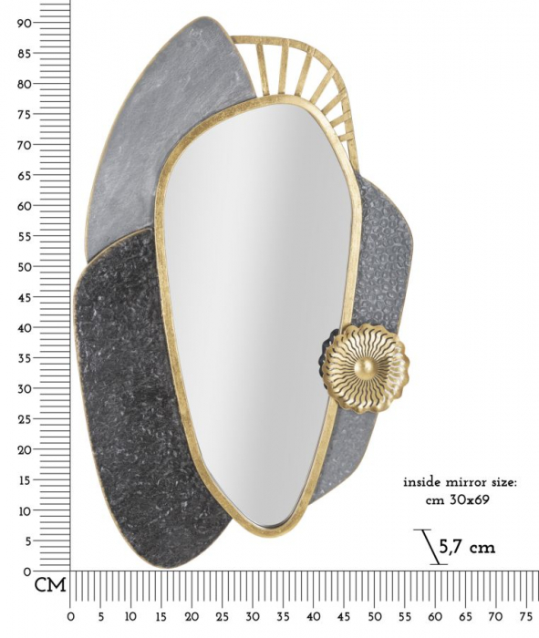 Oglinda perete Art, metal, auriu/gri [2]