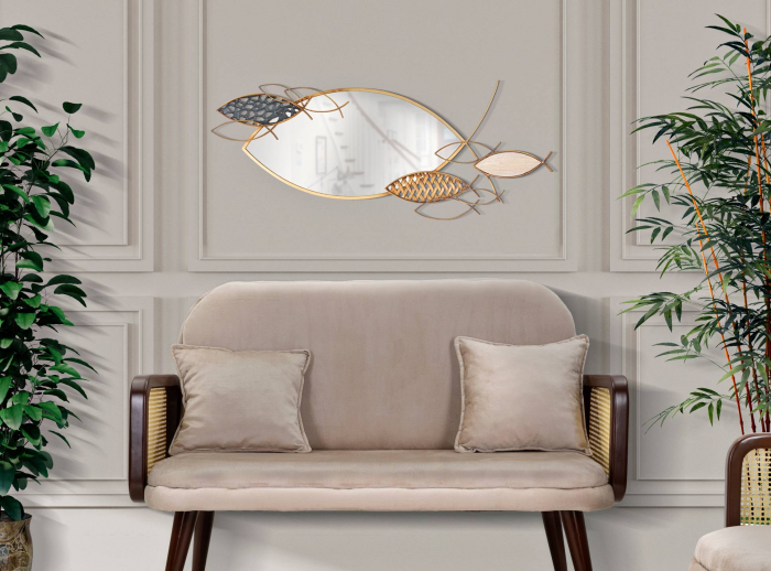 Oglinda perete Fish, metal auriu [2]