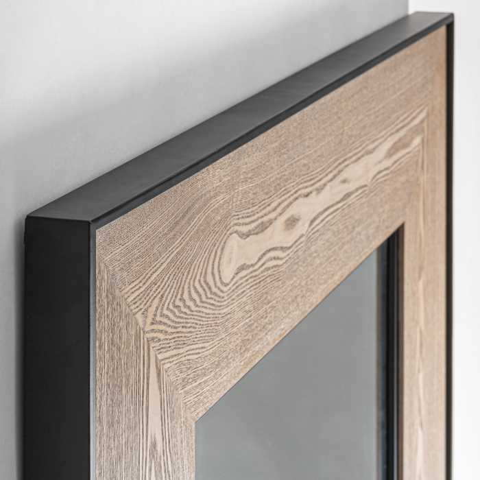 Oglinda perete in stil art deco din frasin maro deschis cu detaliu din fier negru Lugano 130x6x180 cm [3]