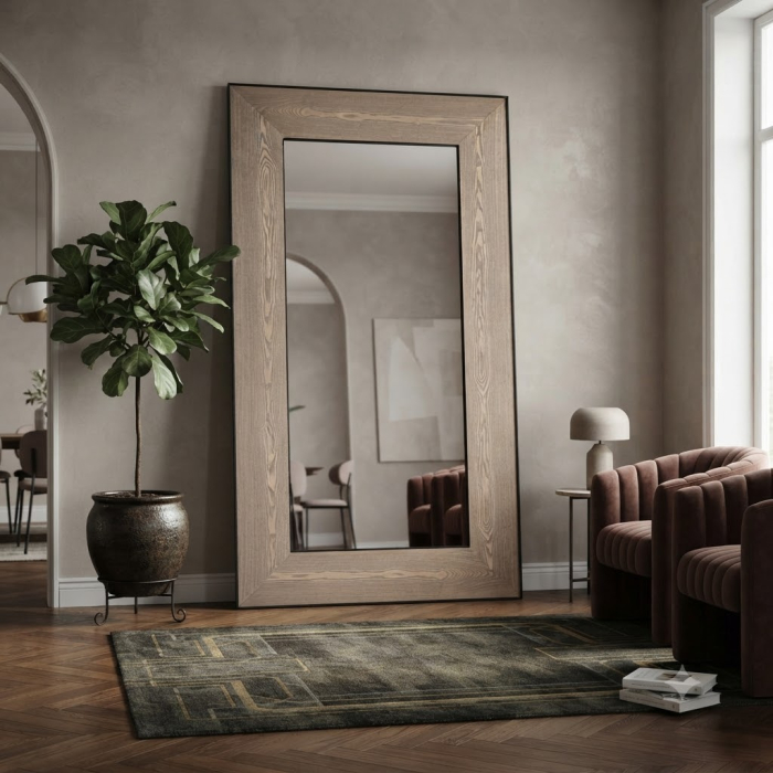 Oglinda perete in stil art deco din frasin maro deschis cu detaliu din fier negru Lugano 130x6x180 cm [2]