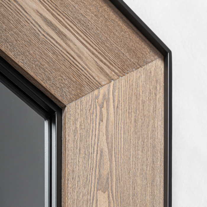 Oglinda perete in stil art deco din frasin maro deschis cu detaliu din fier negru Lugano 130x6x180 cm [4]