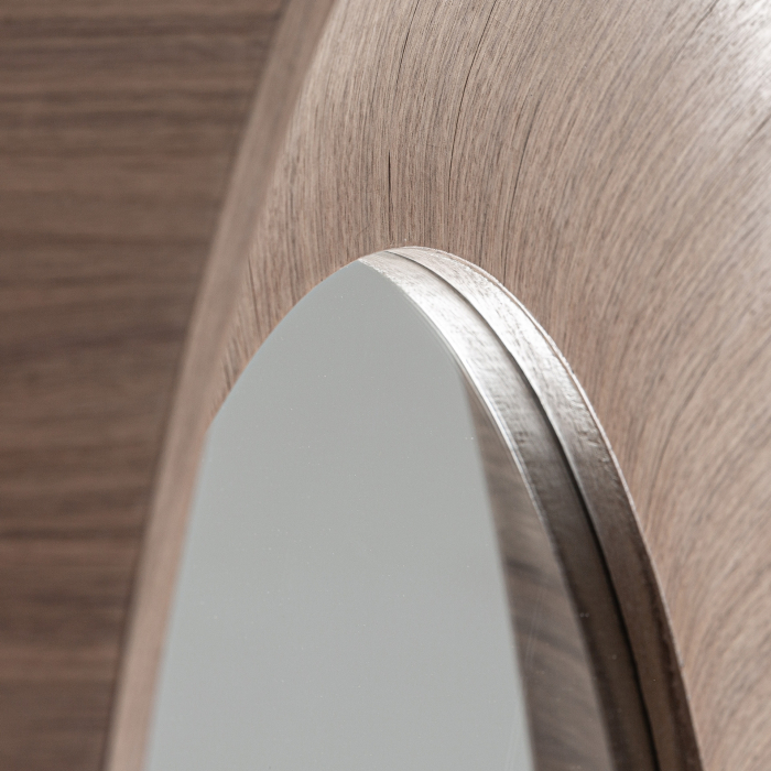 Oglinda perete rotund din nuc maro deschis cu rama acanalata si volum Zermatt 110x11x110 cm [3]