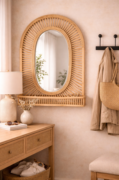 Oglinda Ratan Natural cu Raft din Bambus - creativdeco.ro [2]