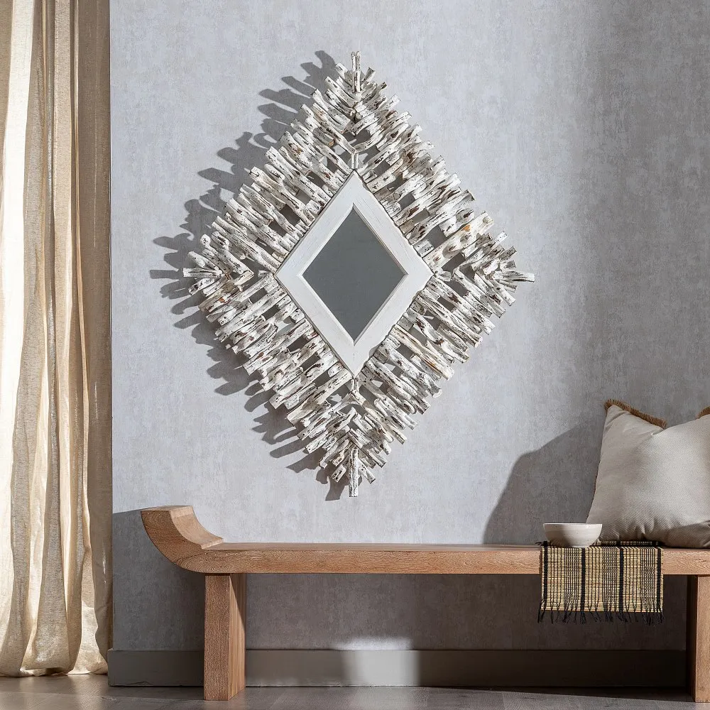 Oglinda Romb Lemn Tec, Alb Uzat - creativdeco.ro [3]