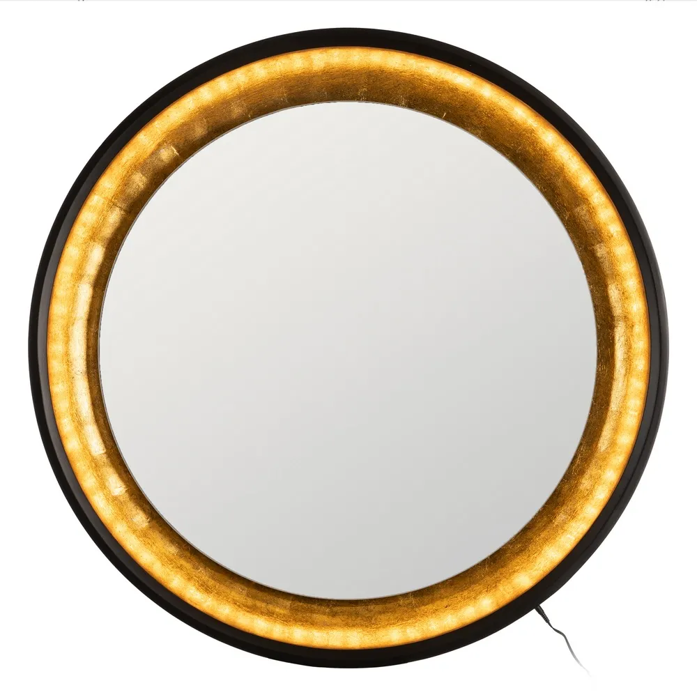 Oglinda Rotunda cu Lumina Bella, MDF Negru Auriu - CreativDeco.ro [2]