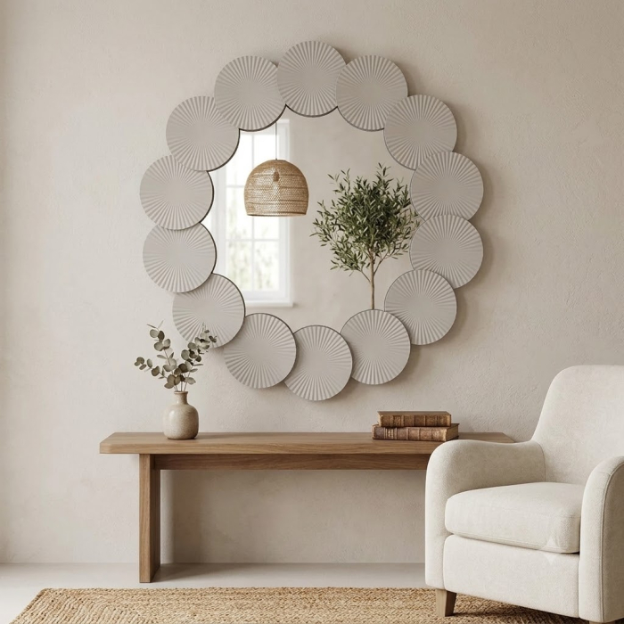 Oglinda rotunda rama alba creativa|Oglinzi moderne si elegante [2]