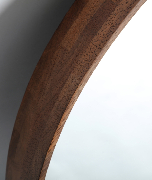 Oglinda rotunda cu rama din lemn maro Lubeca 80 cm [2]