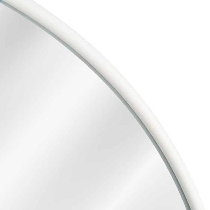 Oglindă rotundă cu ramă din metal alb mat cu contur subțire pentru dormitor pe un perete colorat [3]