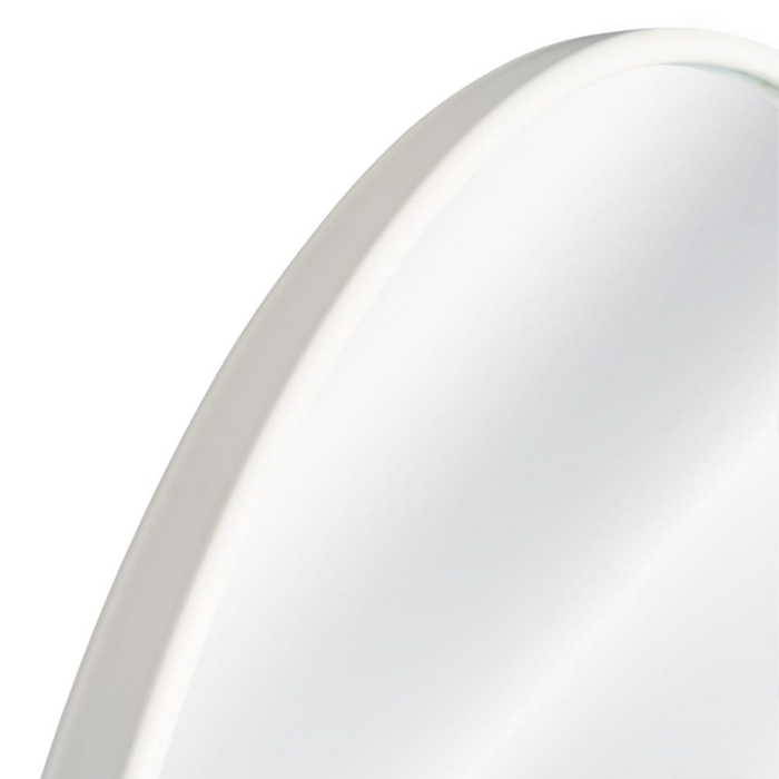 Oglindă rotundă cu ramă din metal alb mat cu contur subțire pentru dormitor pe un perete colorat [4]