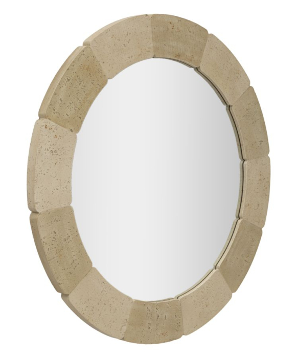 Oglindă rotundă de perete cu ramă texturată efect piatră [2]