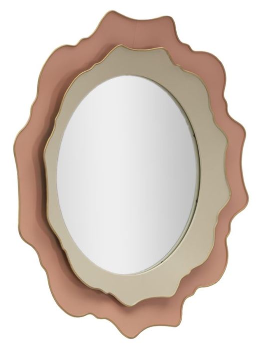 Oglindă rotundă de perete profil sculptat crem și roz [2]
