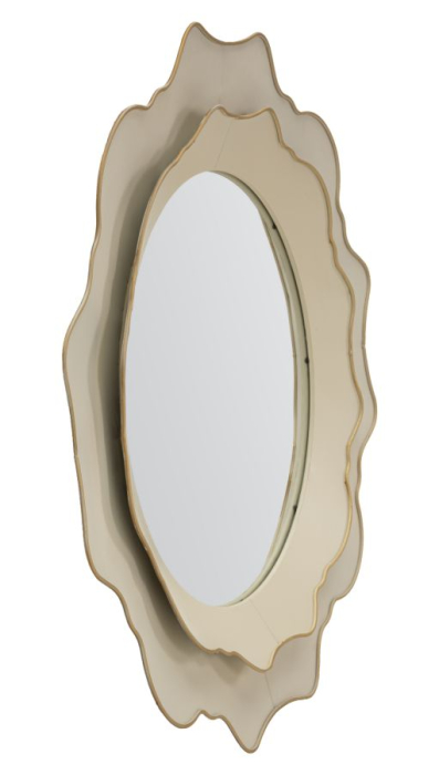 Oglindă rotundă decorativă cu contur ondulat și finisaj crem-gri [3]