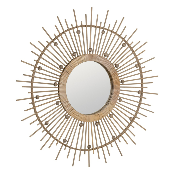 Oglindă rotundă din bambus natural cu raze tip soare 70x70 cm [2]