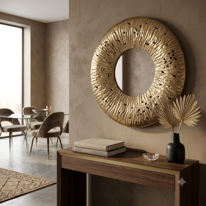 Oglinda rotunda din metal auriu Gold - CREATIVDECO.RO [2]