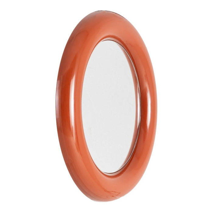 Oglindă rotundă din metal culoare teracota pentru perete – imagine principală cu ramă lată sculpturală [2]