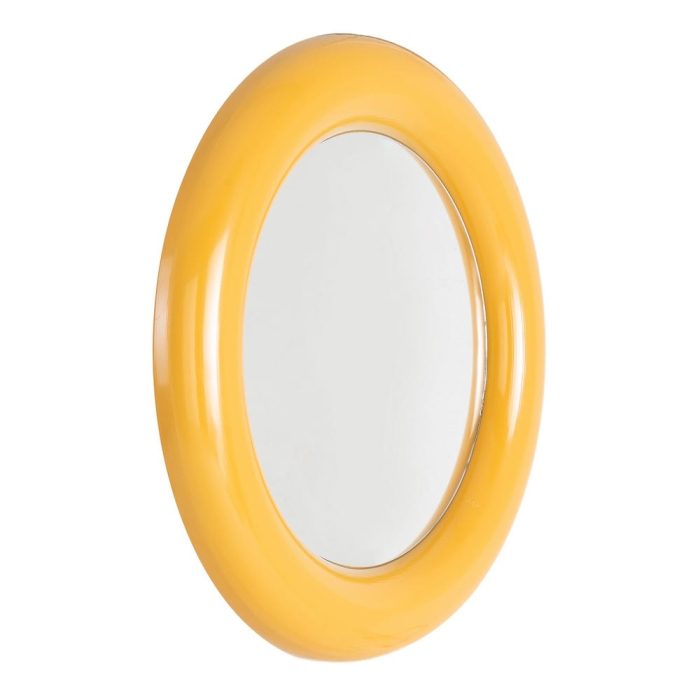 Oglindă rotundă din metal muștar pentru perete – imagine principală cu ramă lată sculpturală [2]