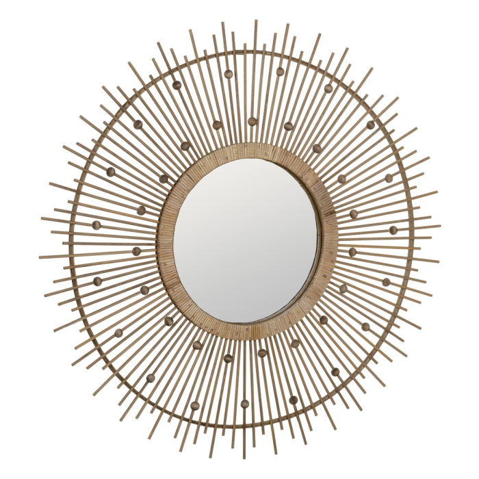 Oglindă rotundă mare din bambus natural cu raze tip soare 90x90 cm [2]