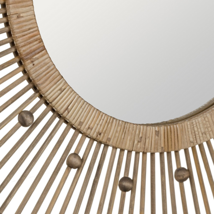 Oglindă rotundă mare din bambus natural cu raze tip soare 90x90 cm [4]