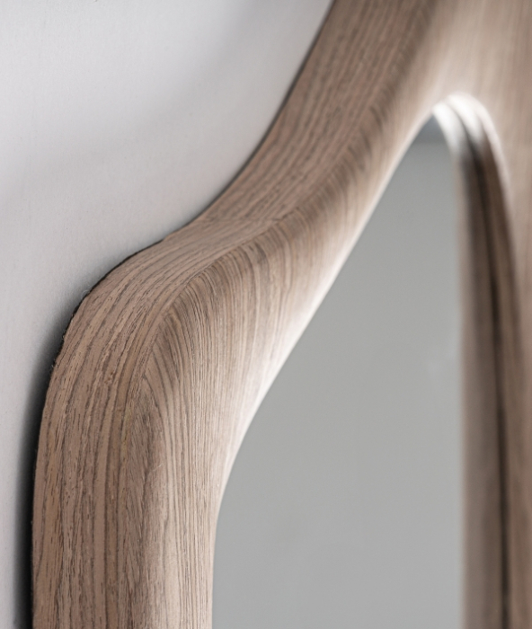 Oglindă verticală din lemn maro deschis cu ramă curbată, design japandi [3]