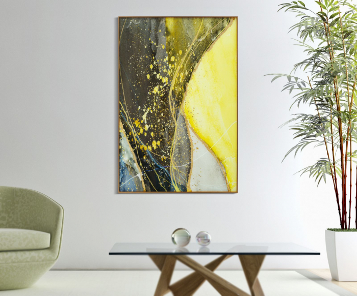 Tablou Sticla Galben CreativDeco - Energie Vibranta si Accente de Auriu [5]