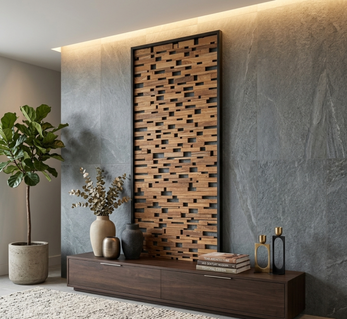 Panou decorativ colonial lemn tec|Panouri perete elegante [2]