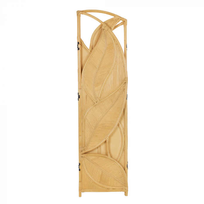 Paravan decorativ Leaf Palm ratan natural sculptural stil rustic contemporan - imagine frontală cu lumină caldă [3]