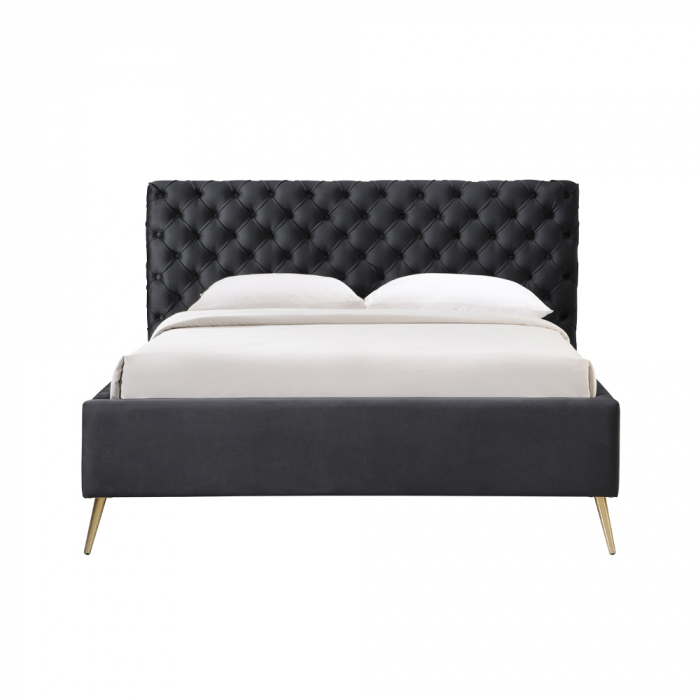 Pat negru elegant cu detalii aurii și catifea moale pentru un decor sofisticat [3]