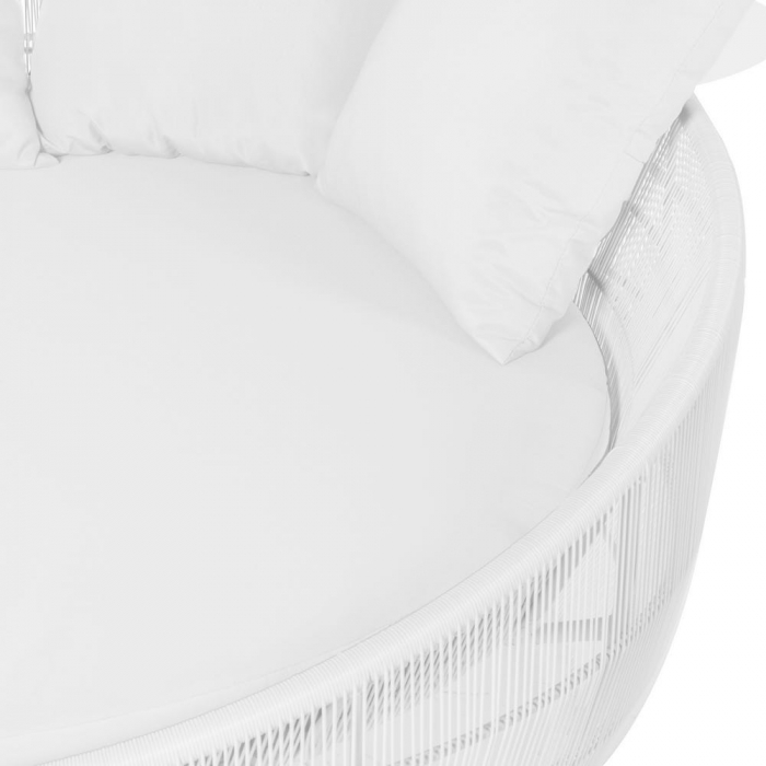 Perspectivă frontală – pat rotund DIDO din ratan alb cu saltea și perne decorative [3]