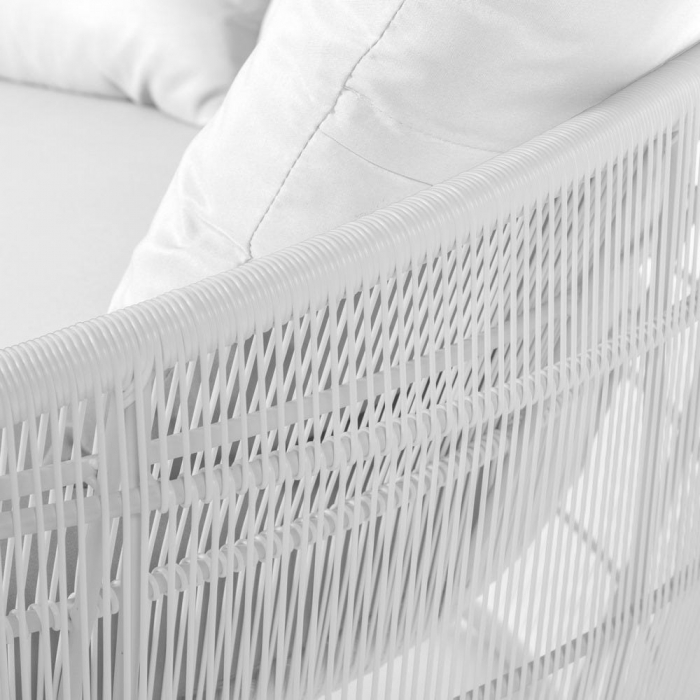 Perspectivă frontală – pat rotund DIDO din ratan alb cu saltea și perne decorative [5]