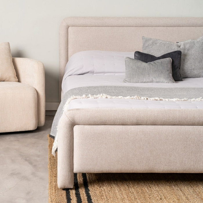 Pat tapițat bej din stofă premium [1]