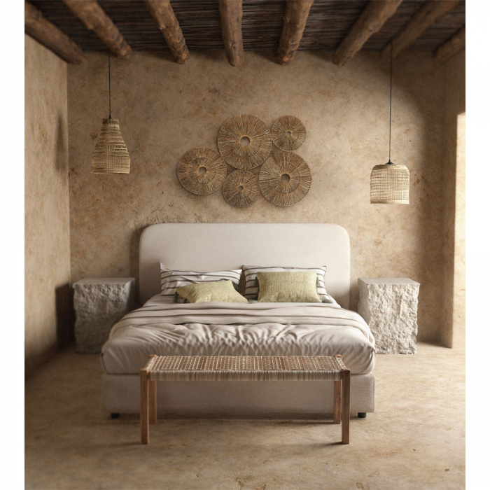 Pat dublu tapițat crem cu tăblie ovală – design luminos și modern [2]