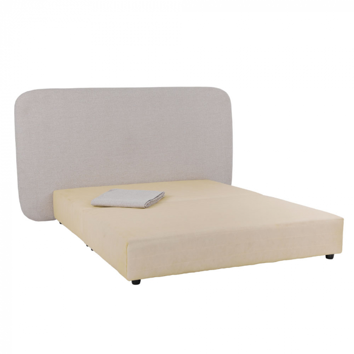 Pat dublu tapițat crem cu tăblie ovală – design luminos și modern [4]