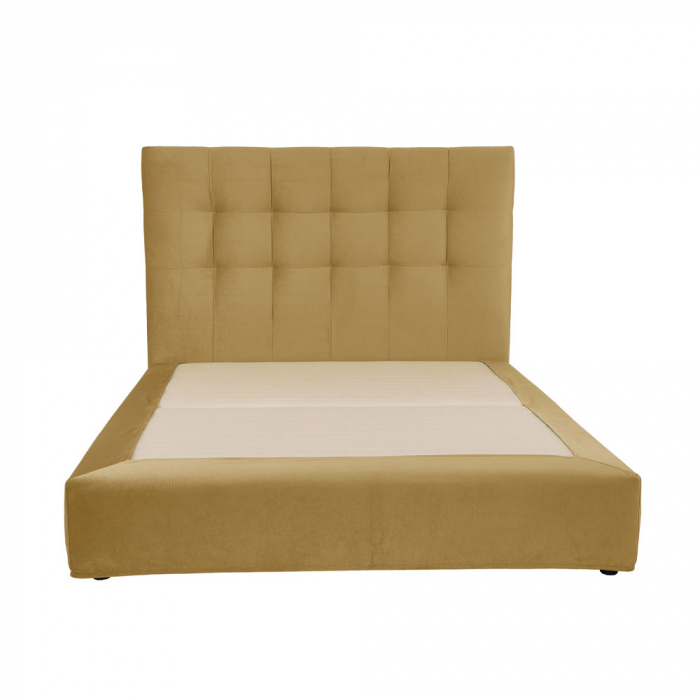 Pat tapițat 7Days mustard cu tăblie înaltă și design capitonat – vedere frontală [3]