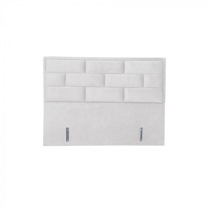 Pat tapitat Brick crem deschis cu spațiu depozitare și tablie geometrică - vedere laterală în dormitor modern [5]