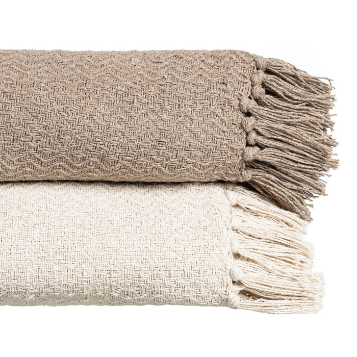 Pătură bej deschis din bumbac cu franjuri 180 x 270 cm [2]