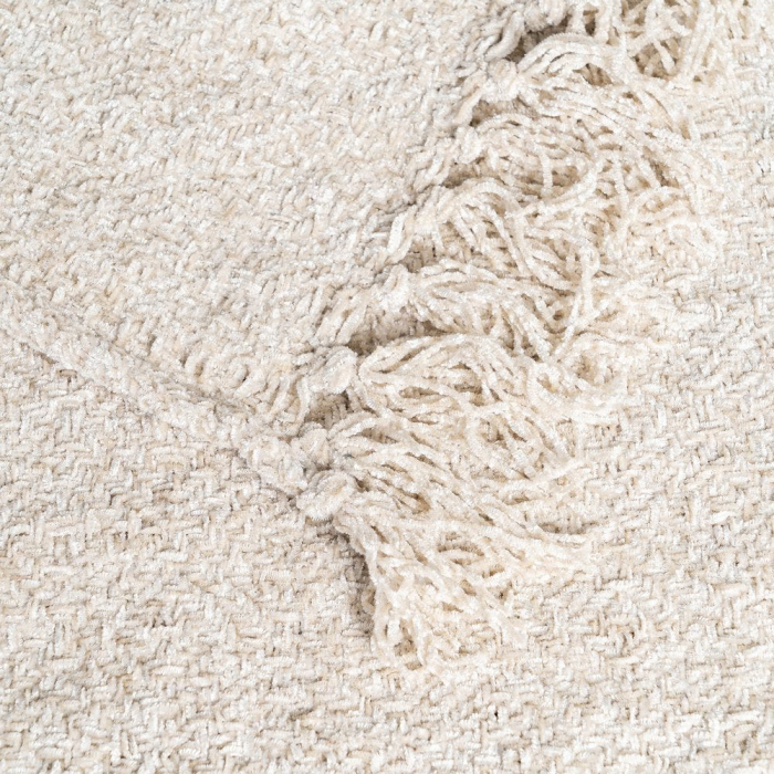 Pătură bej deschis din stofă cu finisaj satinat și franjuri [3]