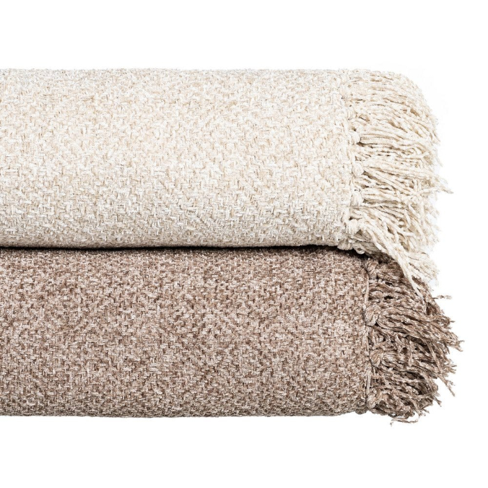 Pătură bej deschis din stofă cu finisaj satinat și franjuri [2]