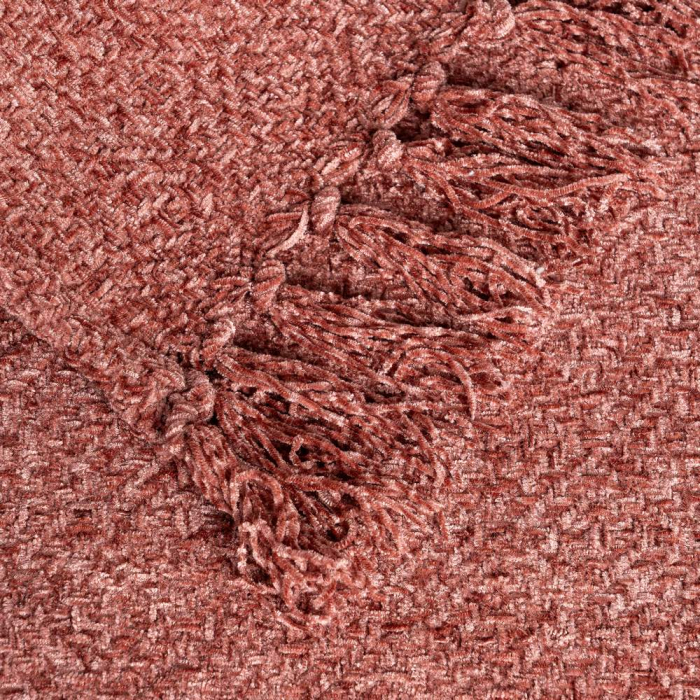 Pătură cărămiziu din stofă cu finisaj satinat și franjuri [3]