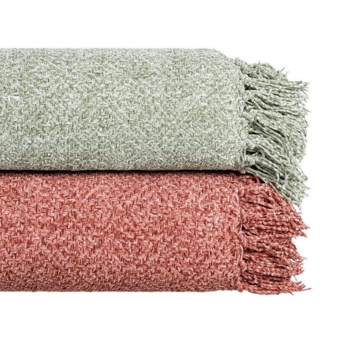 Pătură cărămiziu din stofă cu finisaj satinat și franjuri [2]