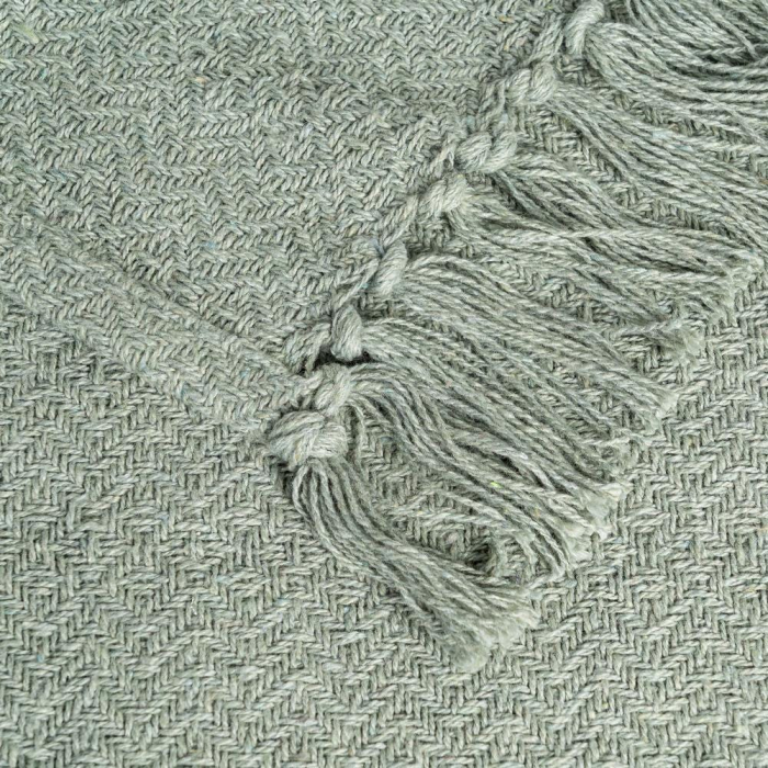 Pătură verde salvie din bumbac și stofă cu franjuri 180 x 270 cm [3]