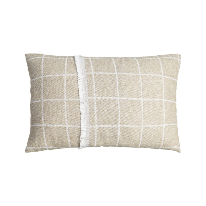Pernă decorativă bej in carouri 50 x 70 cm din bumbac si poliester [2]
