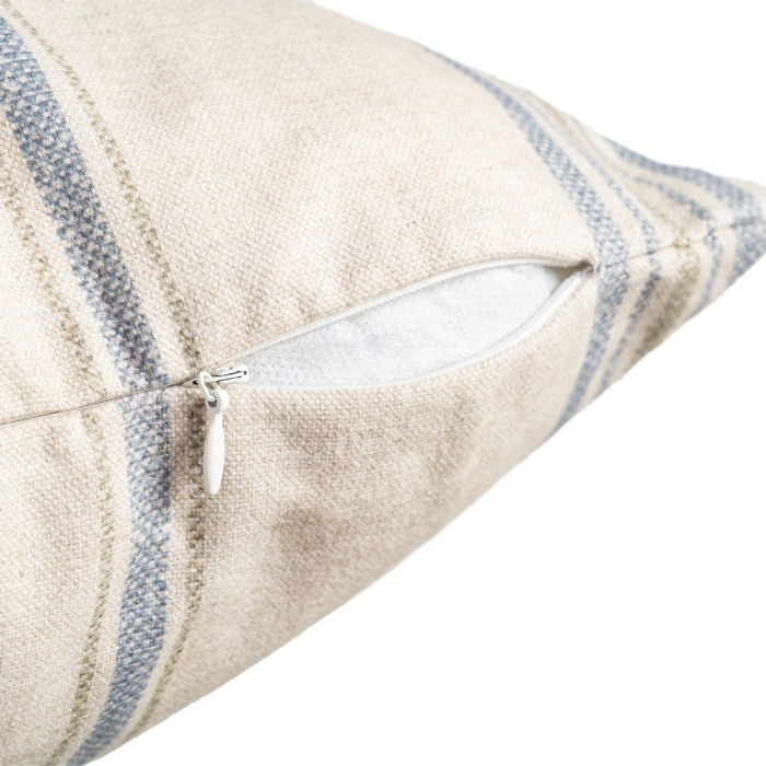 Perna decorativa patrata crem cu albastru si gri din bumbac si in 60 x 60 cm [3]