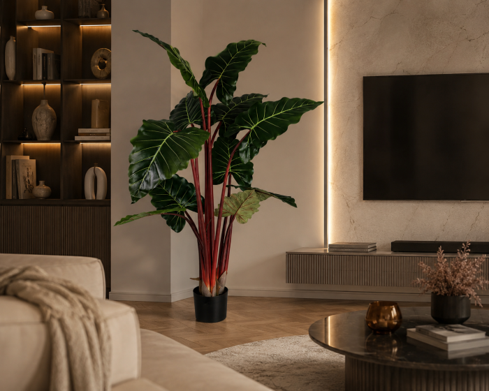 Plantă artificială Alocasia cu frunze mari și tulpini roșcate [2]