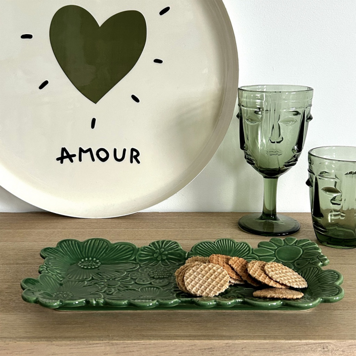Platou decorativ faianță verde lucios 13x26cm Jonas Opjet [4]