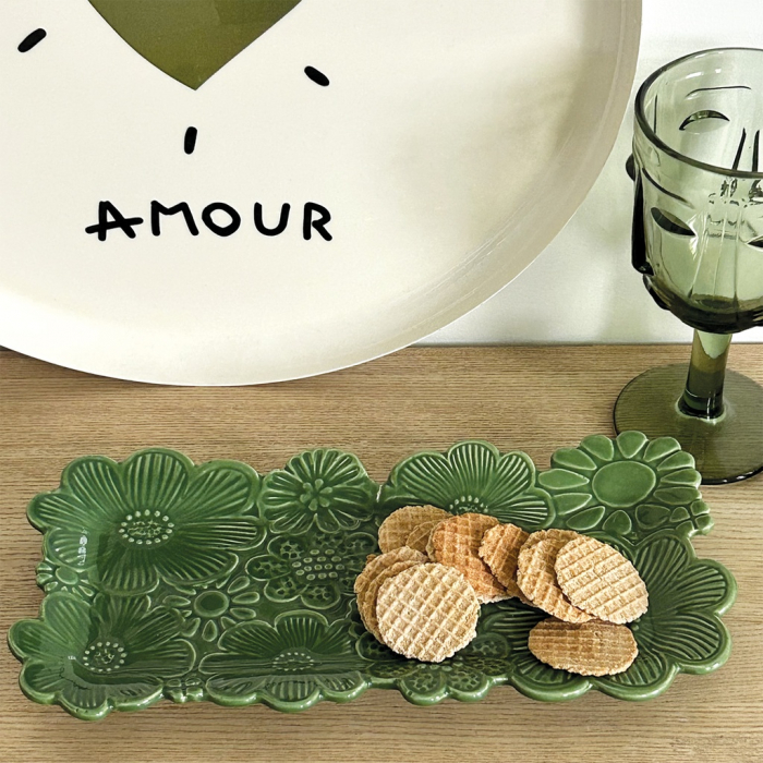 Platou decorativ faianță verde lucios 13x26cm Jonas Opjet [2]