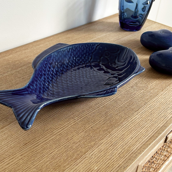 Platou decorativ în formă de pește albastru din faianță 24 x 16 x 3 cm [2]