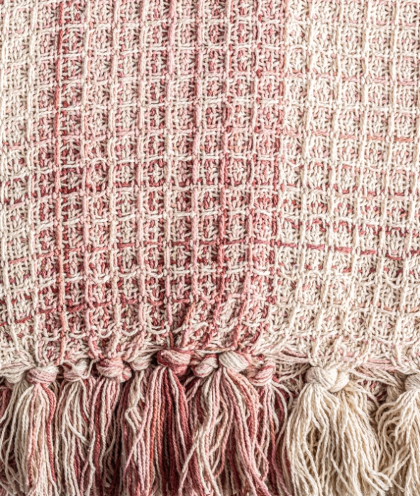 Pled 100% bumbac bej cu accente bordo si textura decorativa Saheler [4]