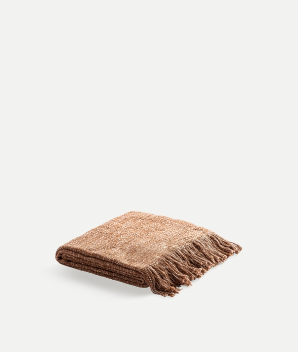 Pled 100% bumbac maro cu textura moale si franjuri decorative Blade [3]