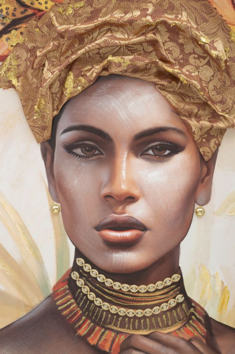 Portret femeie africana turban auriu canvas rama lemn - CreativDeco.ro [2]