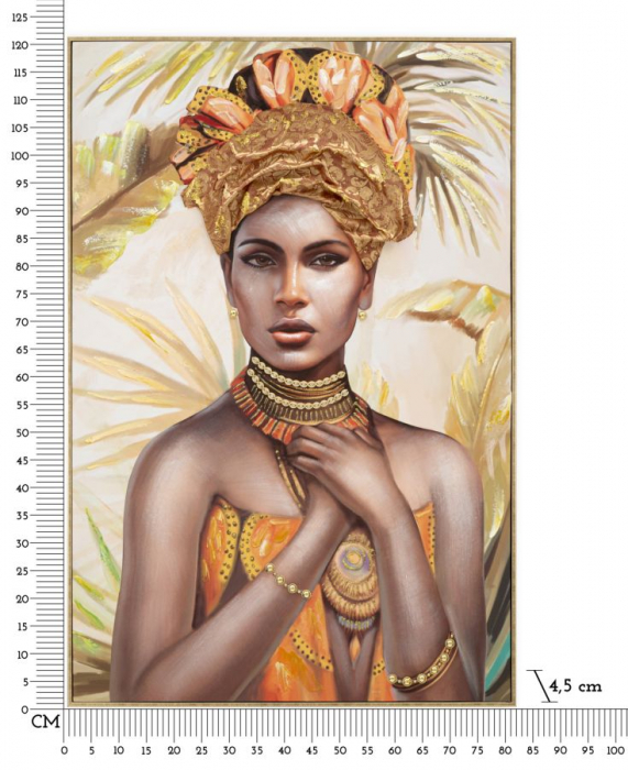 Portret femeie africana turban auriu canvas rama lemn - CreativDeco.ro [6]